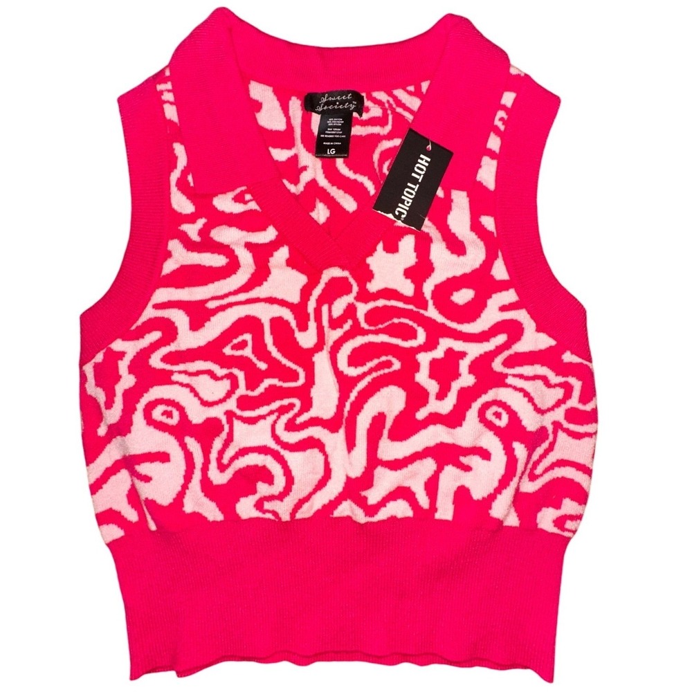 Sweet Society Hot Topic Pink Swirl V-Neck Crop Sweater Vest LG New